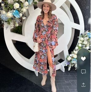 HENNY MIDI DRESS - LONG SLEEVE SPLIT DRESS IN DUSK FLORAL